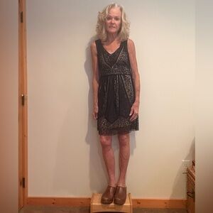 Elegant Black Lace Dress with Cream Underslip